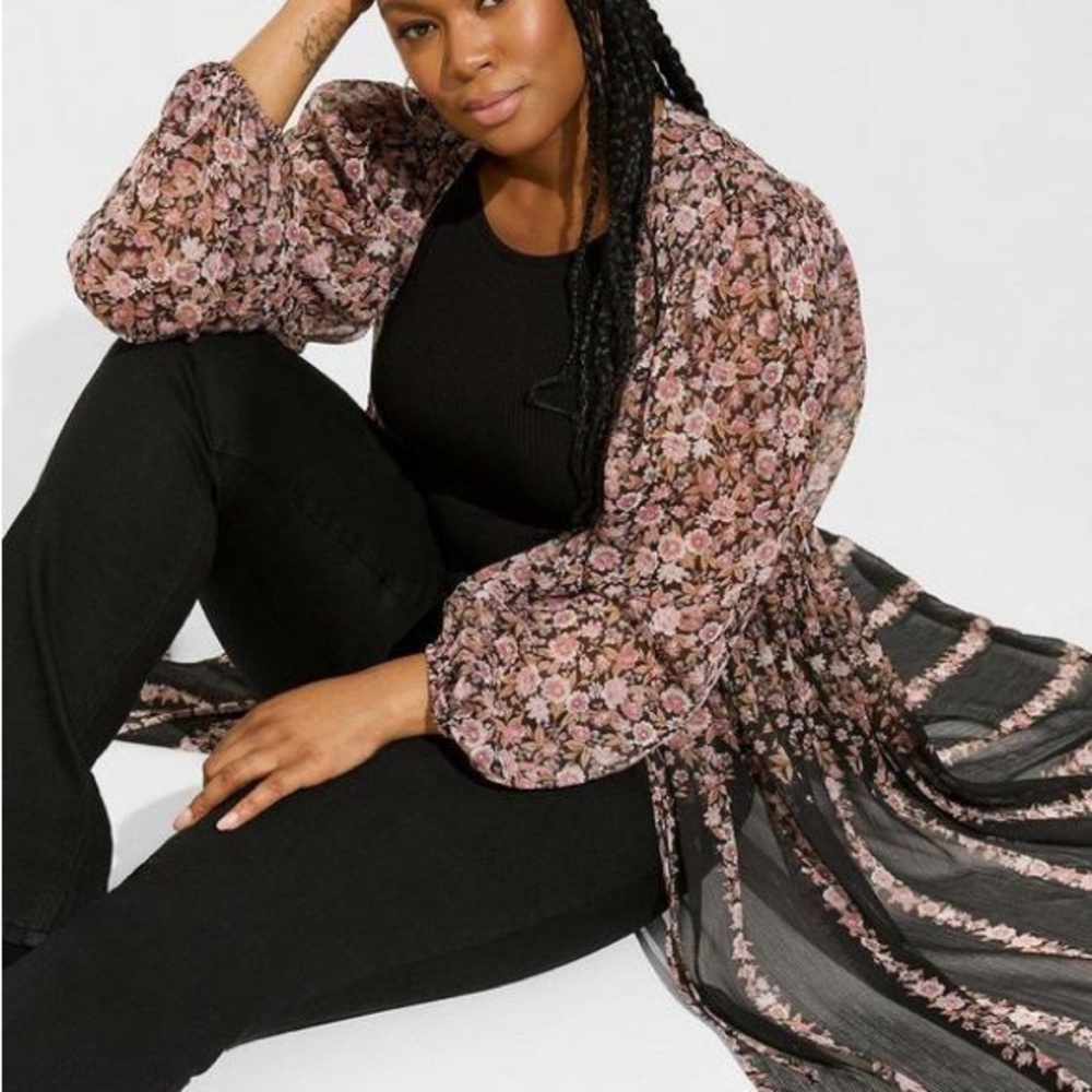 Torrid Black and Pink Floral Tunic
